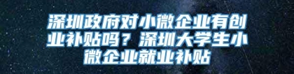 深圳政府对小微企业有创业补贴吗？深圳大学生小微企业就业补贴