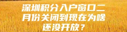 深圳积分入户窗口二月份关闭到现在为啥还没开放？