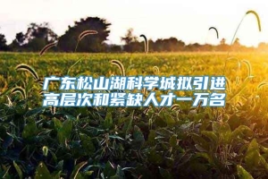 广东松山湖科学城拟引进高层次和紧缺人才一万名