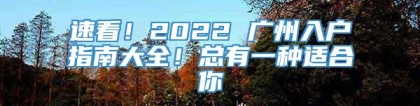 速看！2022 广州入户指南大全！总有一种适合你