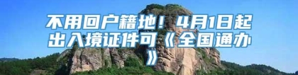 不用回户籍地！4月1日起出入境证件可《全国通办》