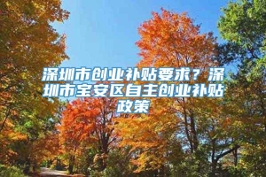 深圳市创业补贴要求？深圳市宝安区自主创业补贴政策