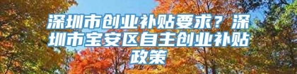 深圳市创业补贴要求？深圳市宝安区自主创业补贴政策