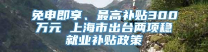 免申即享、最高补贴300万元 上海市出台两项稳就业补贴政策