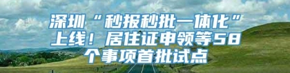 深圳“秒报秒批一体化”上线！居住证申领等58个事项首批试点