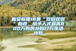 临安新推18条“双招双引”新政，给予人才最高800万购房补贴17万生活补贴