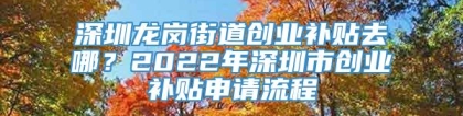 深圳龙岗街道创业补贴去哪？2022年深圳市创业补贴申请流程