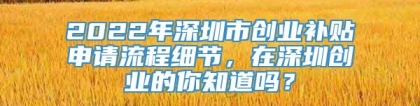 2022年深圳市创业补贴申请流程细节，在深圳创业的你知道吗？