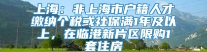 上海：非上海市户籍人才缴纳个税或社保满1年及以上，在临港新片区限购1套住房