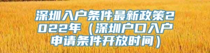 深圳入户条件最新政策2022年（深圳户口入户申请条件开放时间）