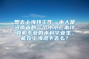 想去上海找工作，本人是河南省的一个小小二本计算机专业的本科毕业生，能在上海混下去么？