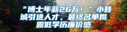 “博士年薪26万！”小县城引进人才，最终名单揭露低学历廉价感