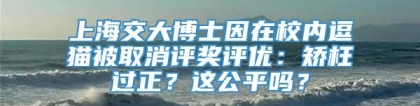 上海交大博士因在校内逗猫被取消评奖评优：矫枉过正？这公平吗？