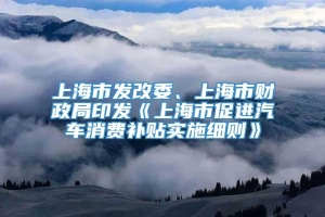 上海市发改委、上海市财政局印发《上海市促进汽车消费补贴实施细则》