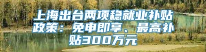 上海出台两项稳就业补贴政策：免申即享、最高补贴300万元