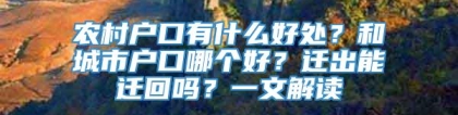 农村户口有什么好处？和城市户口哪个好？迁出能迁回吗？一文解读