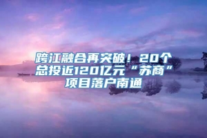 跨江融合再突破！20个总投近120亿元“苏商”项目落户南通