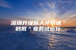 深圳升级版人才引进＂秒批＂业务试运行