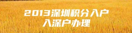 2013深圳积分入户入深户办理