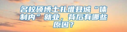 名校硕博士扎堆县城“体制内”就业，背后有哪些原因？