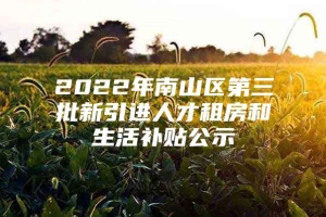 2022年南山区第三批新引进人才租房和生活补贴公示