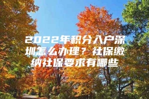 2022年积分入户深圳怎么办理？社保缴纳社保要求有哪些