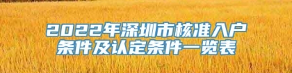 2022年深圳市核准入户条件及认定条件一览表