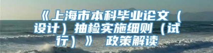 《上海市本科毕业论文（设计）抽检实施细则（试行）》 政策解读