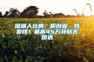 深圳人社局：你创业，我发钱！最高45万补贴无偿送