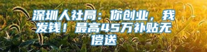 深圳人社局：你创业，我发钱！最高45万补贴无偿送