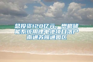 总投资120亿元，懋略储能系统用锂电池项目落户南通苏锡通园区