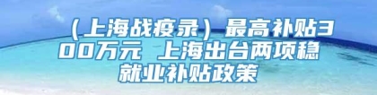 （上海战疫录）最高补贴300万元 上海出台两项稳就业补贴政策