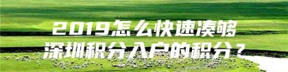 2019怎么快速凑够深圳积分入户的积分？