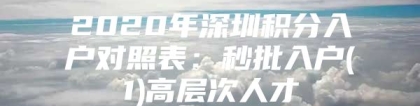 2020年深圳积分入户对照表：秒批入户(1)高层次人才