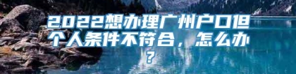 2022想办理广州户口但个人条件不符合，怎么办？