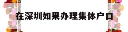 在深圳如果办理集体户口(深圳集体户口转个人户口应该如何办理？)