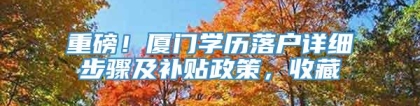 重磅！厦门学历落户详细步骤及补贴政策，收藏