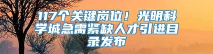 117个关键岗位！光明科学城急需紧缺人才引进目录发布