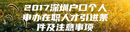 2017深圳户口个人申办在职人才引进条件及注意事项