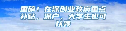 重磅！在深创业政府重点补贴，深户、大学生也可以领