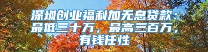 深圳创业福利加无息贷款：最低三十万，最高三百万，有钱任性