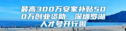 最高300万安家补贴500万创业资助，深圳罗湖人才号开行啦