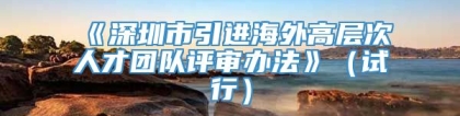 《深圳市引进海外高层次人才团队评审办法》（试行）