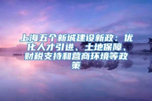 上海五个新城建设新政：优化人才引进、土地保障、财税支持和营商环境等政策