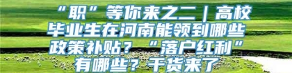 “职”等你来之二｜高校毕业生在河南能领到哪些政策补贴？“落户红利”有哪些？干货来了