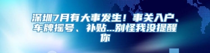 深圳7月有大事发生！事关入户、车牌摇号、补贴...别怪我没提醒你