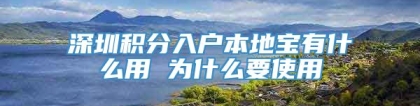 深圳积分入户本地宝有什么用 为什么要使用