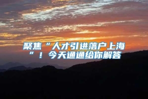 聚焦“人才引进落户上海”！今天通通给你解答