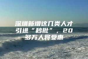 深圳新增这几类人才引进“秒批”，20多万人将受惠