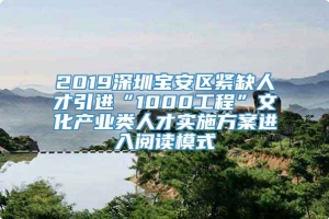 2019深圳宝安区紧缺人才引进“1000工程”文化产业类人才实施方案进入阅读模式